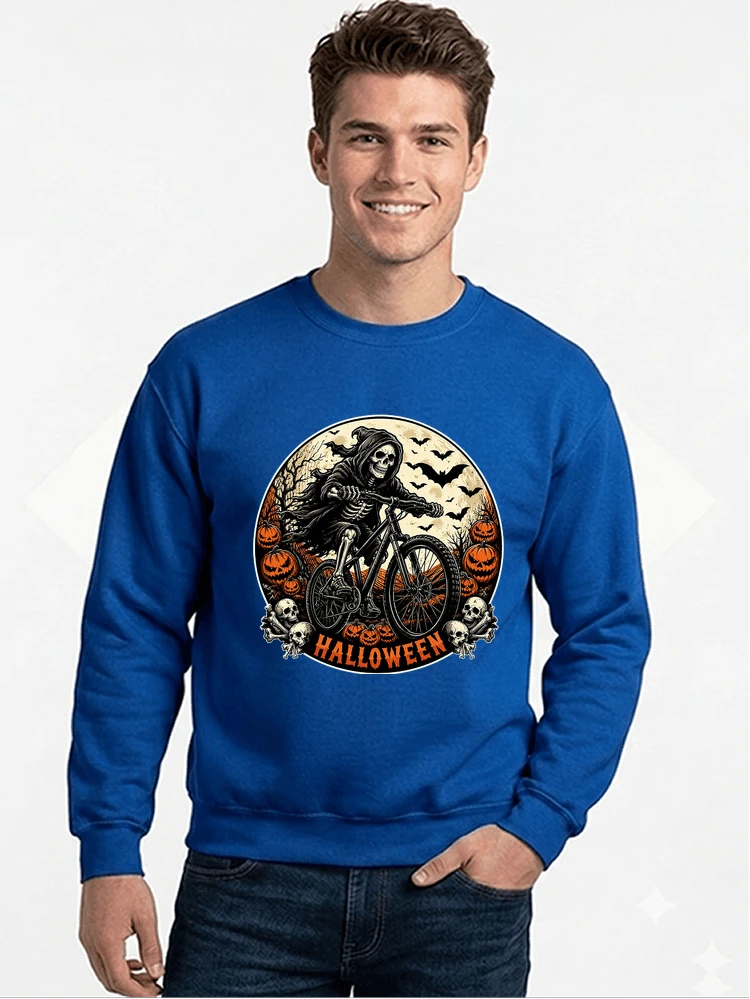 mtb biker t shirt halloween skeleton shirt sweatshirt mit rundhalsausschnitt royal blue