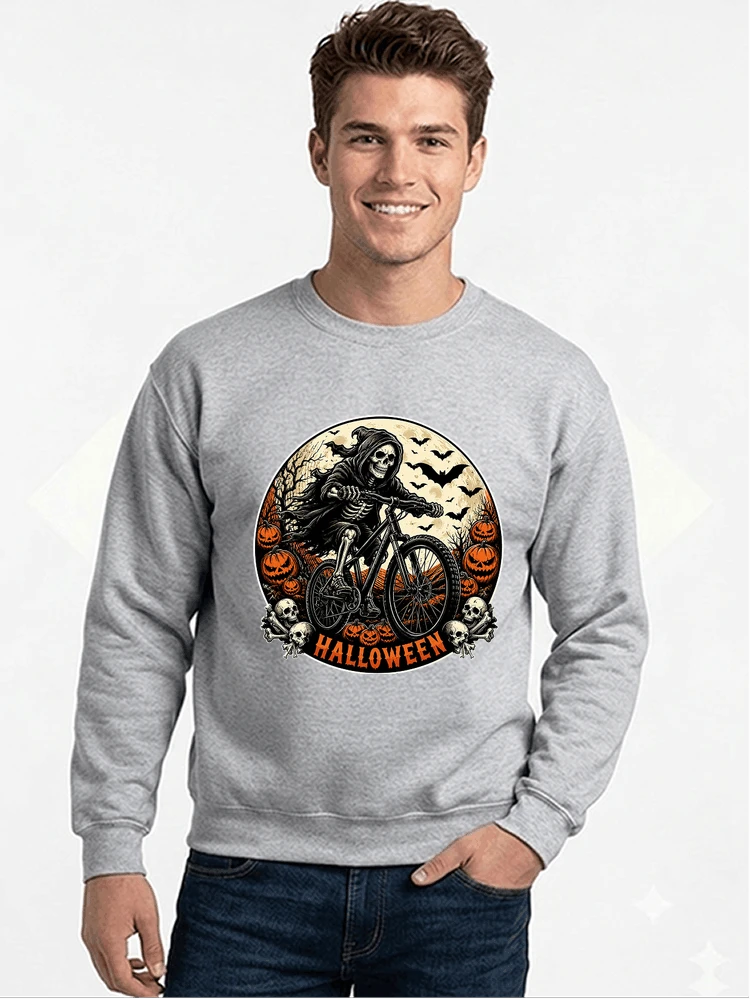 mtb biker t shirt halloween skeleton shirt sweatshirt mit rundhalsausschnitt sport grey