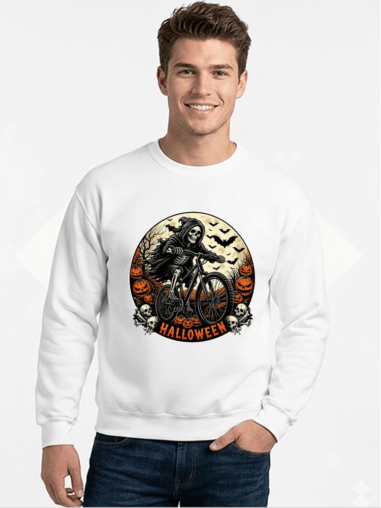 mtb biker t shirt halloween skeleton shirt sweatshirt mit rundhalsausschnitt white