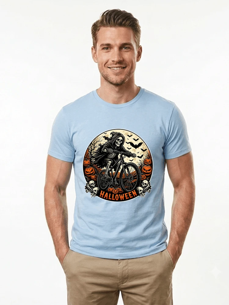 mtb biker t shirt halloween skeleton shirt t shirt light blue