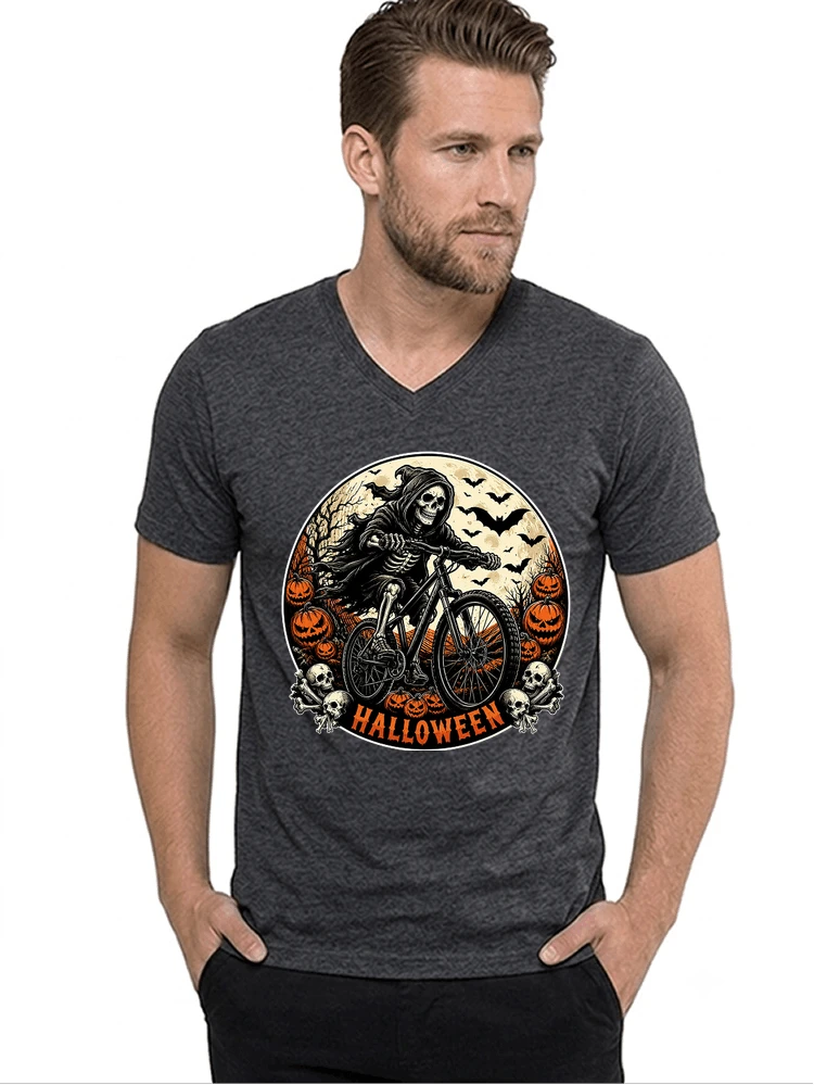 mtb biker t shirt halloween skeleton shirt t shirt mit v ausschnitt anthracite melange