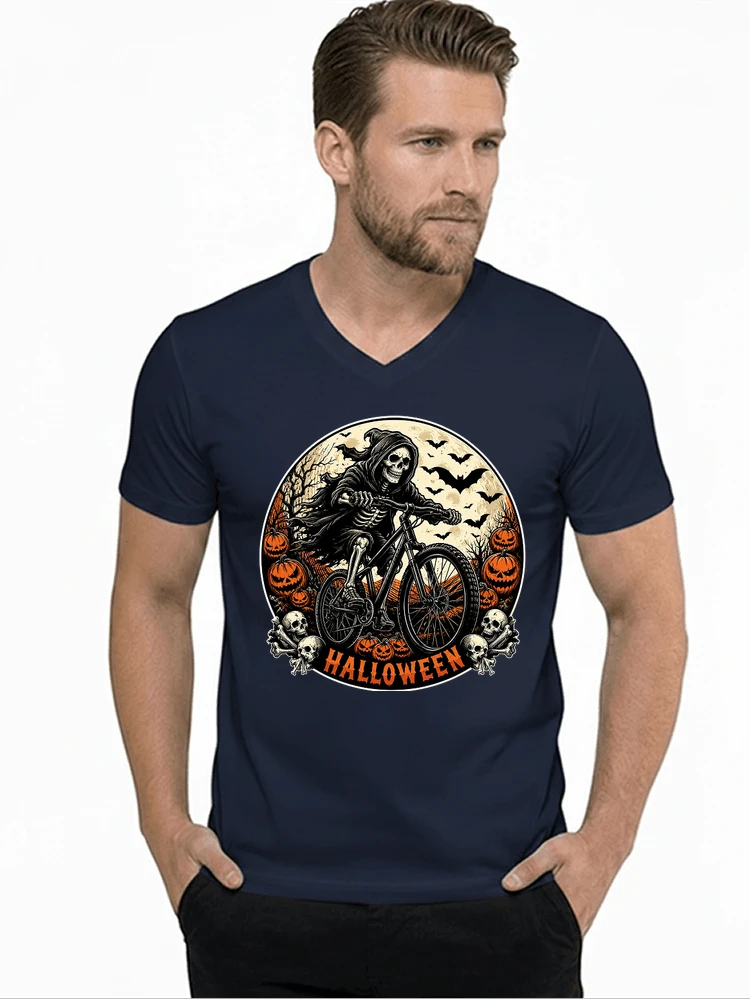 mtb biker t shirt halloween skeleton shirt t shirt mit v ausschnitt navy