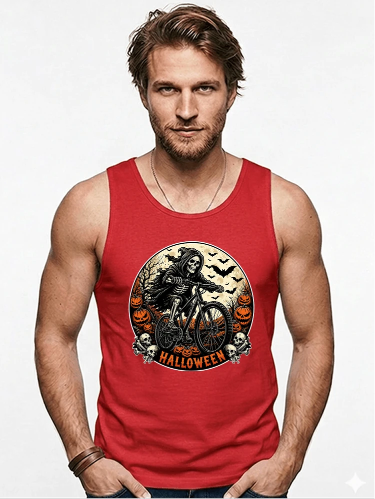 mtb biker t shirt halloween skeleton shirt tanktop red