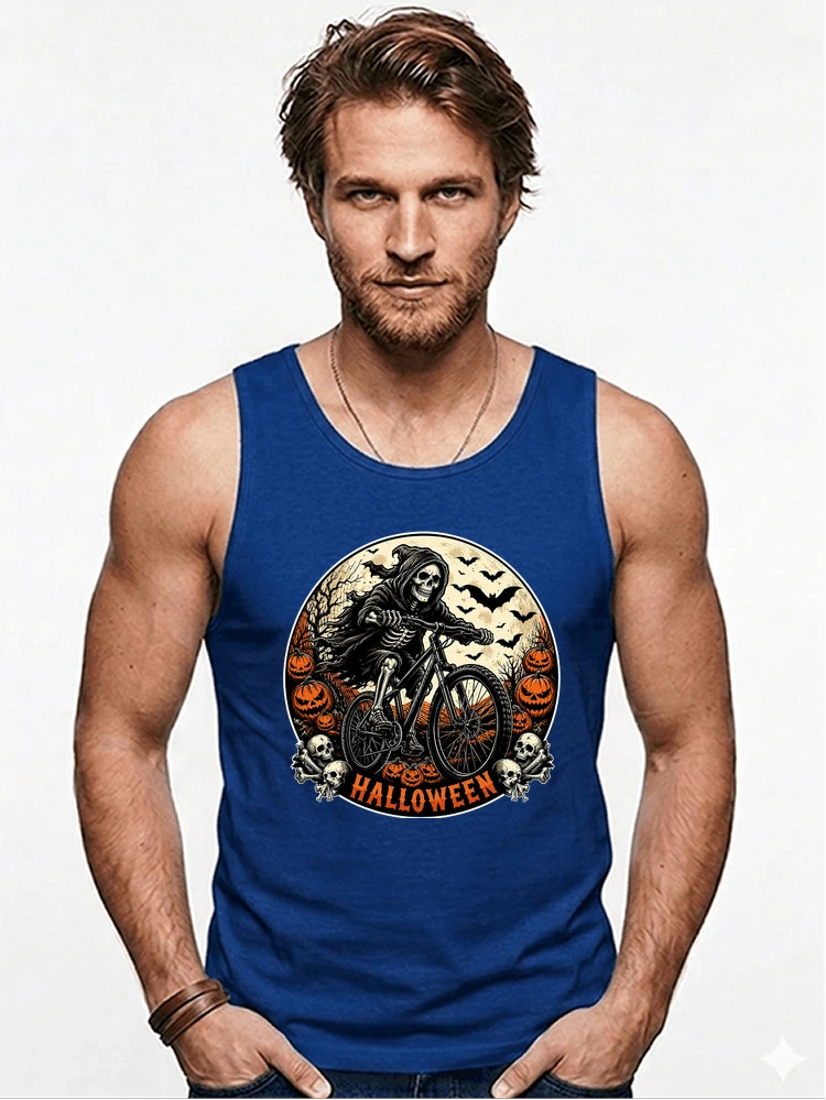 mtb biker t shirt halloween skeleton shirt tanktop royal blue