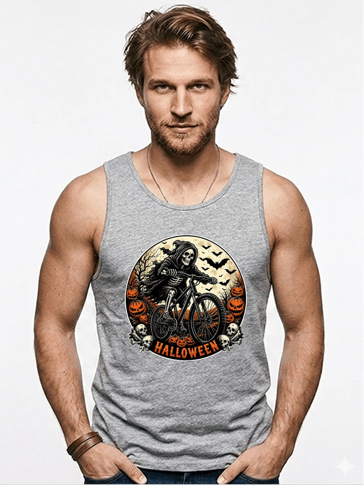 mtb biker t shirt halloween skeleton shirt tanktop sport grey