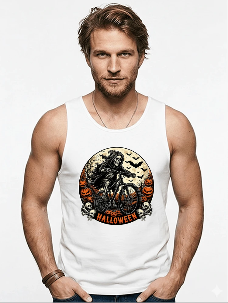 mtb biker t shirt halloween skeleton shirt tanktop white