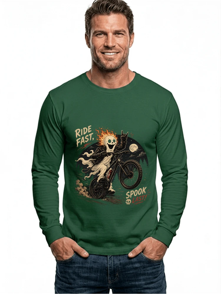 mtb gravel bike t shirt lustiges cooles halloween t shirt langarmshirt forest green