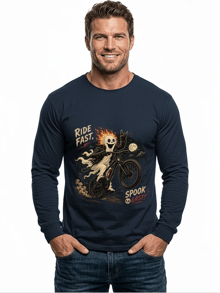 mtb gravel bike t shirt lustiges cooles halloween t shirt langarmshirt navy