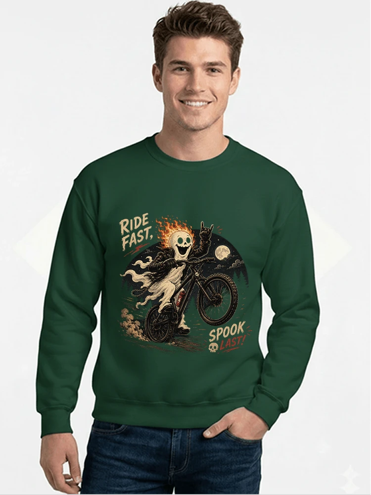 mtb gravel bike t shirt lustiges cooles halloween t shirt sweatshirt mit rundhalsausschnitt forest green