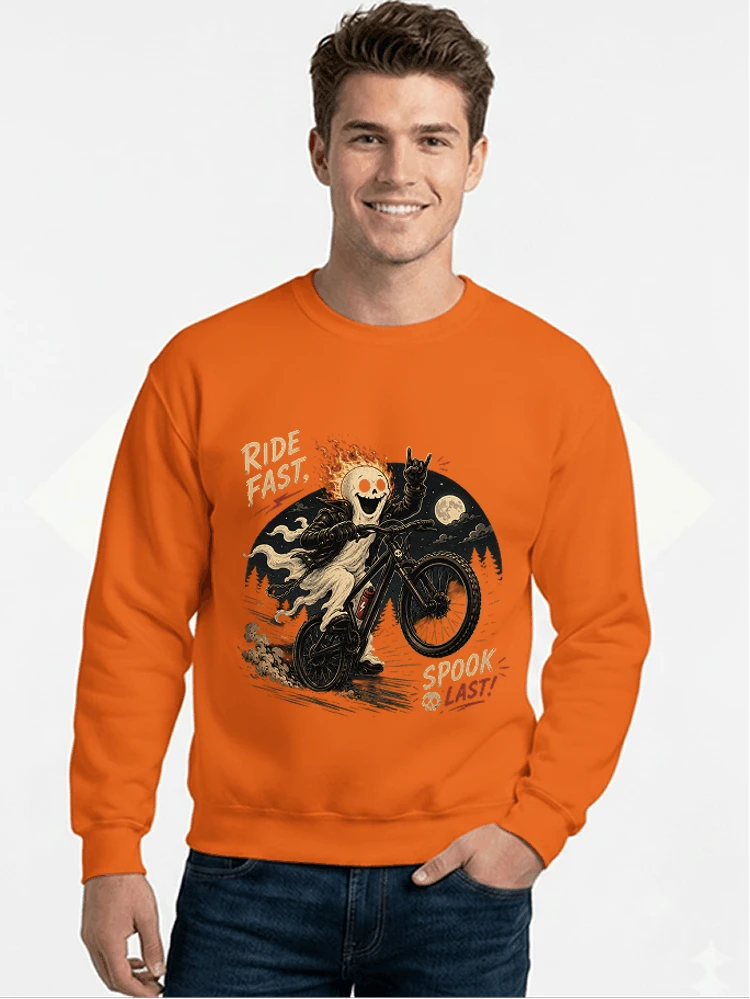 mtb gravel bike t shirt lustiges cooles halloween t shirt sweatshirt mit rundhalsausschnitt orange