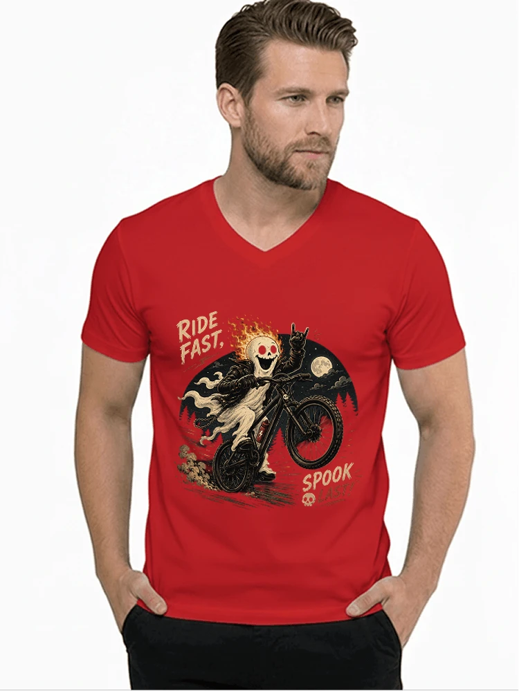 mtb gravel bike t shirt lustiges cooles halloween t shirt t shirt mit v ausschnitt red