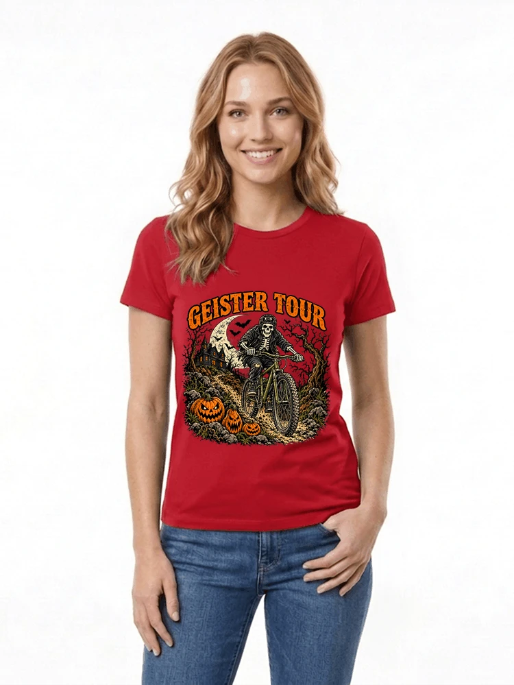 offroad skelett biker halloween t shirt mtb radsport geschenk damen t shirt red