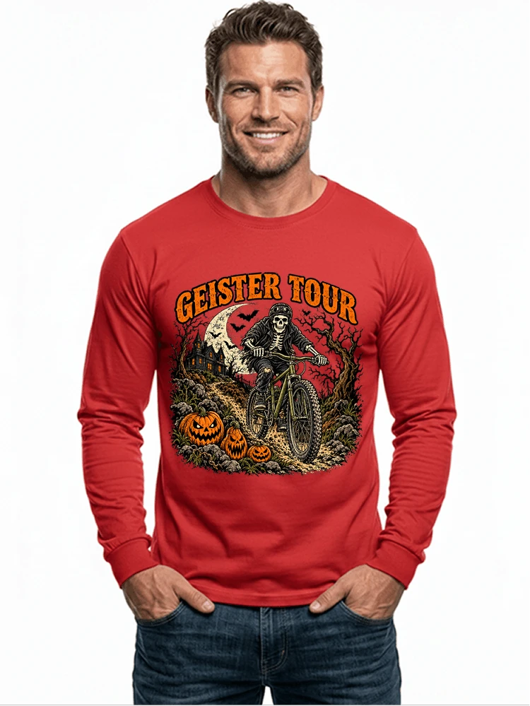 offroad skelett biker halloween t shirt mtb radsport geschenk langarmshirt red