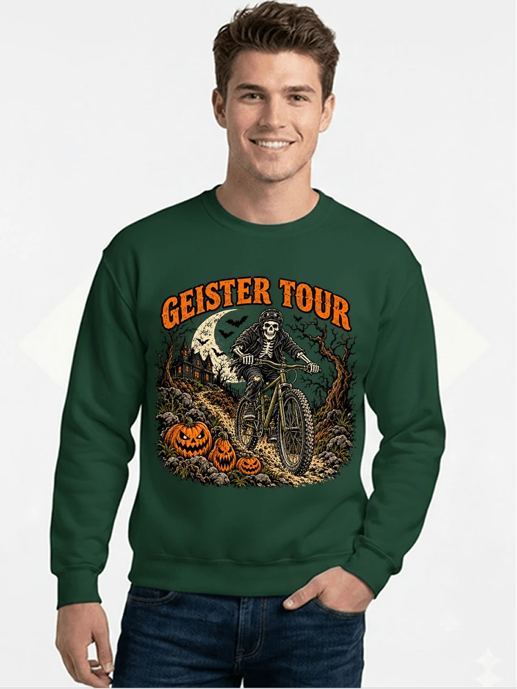 offroad skelett biker halloween t shirt mtb radsport geschenk sweatshirt mit rundhalsausschnitt forest green