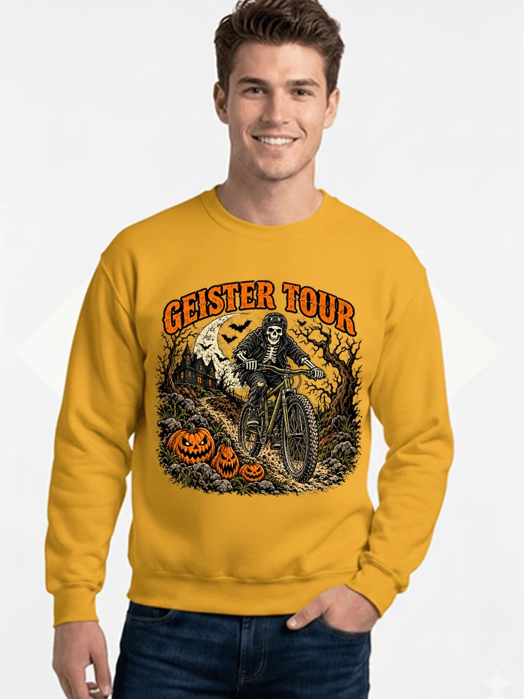 offroad skelett biker halloween t shirt mtb radsport geschenk sweatshirt mit rundhalsausschnitt gold