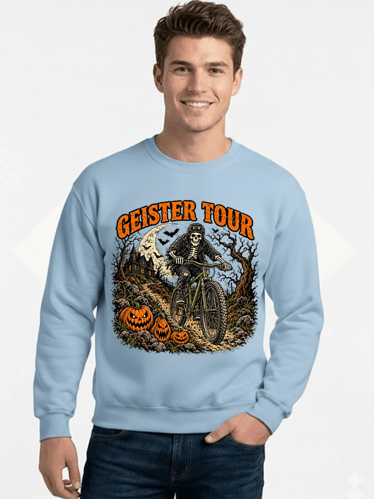 offroad skelett biker halloween t shirt mtb radsport geschenk sweatshirt mit rundhalsausschnitt light blue
