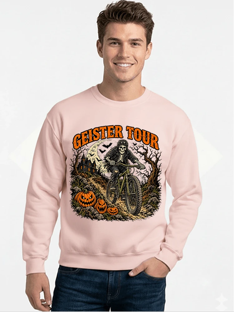 offroad skelett biker halloween t shirt mtb radsport geschenk sweatshirt mit rundhalsausschnitt light pink