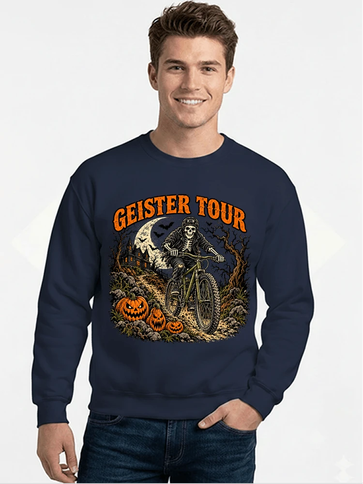 offroad skelett biker halloween t shirt mtb radsport geschenk sweatshirt mit rundhalsausschnitt navy