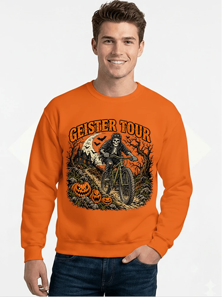 offroad skelett biker halloween t shirt mtb radsport geschenk sweatshirt mit rundhalsausschnitt orange