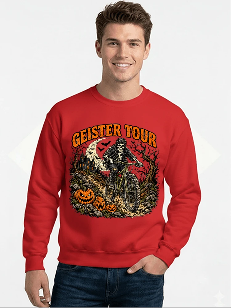 offroad skelett biker halloween t shirt mtb radsport geschenk sweatshirt mit rundhalsausschnitt red