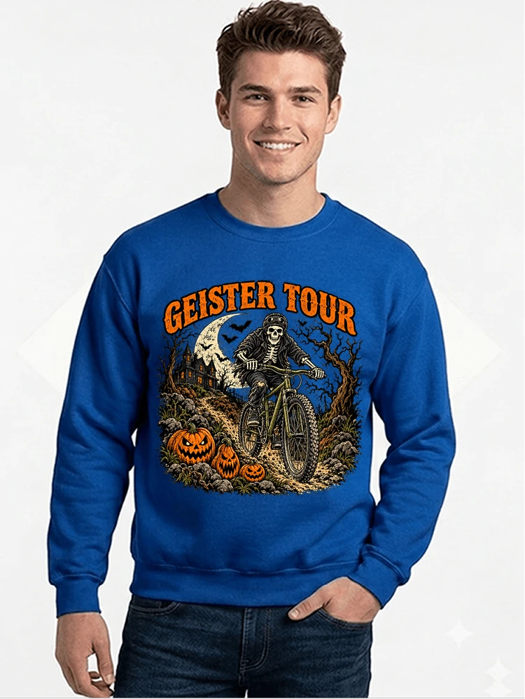 offroad skelett biker halloween t shirt mtb radsport geschenk sweatshirt mit rundhalsausschnitt royal blue