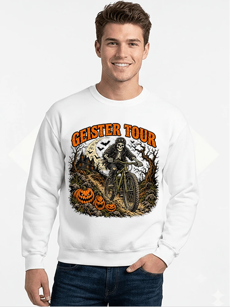 offroad skelett biker halloween t shirt mtb radsport geschenk sweatshirt mit rundhalsausschnitt white