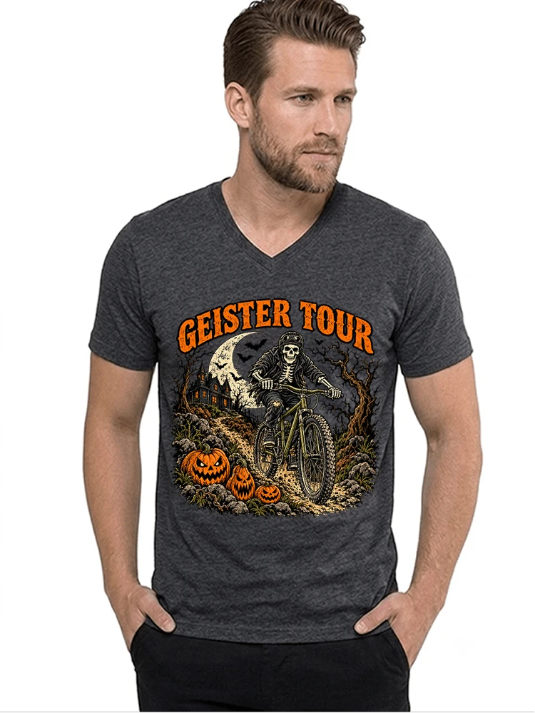 offroad skelett biker halloween t shirt mtb radsport geschenk t shirt mit v ausschnitt anthracite melange