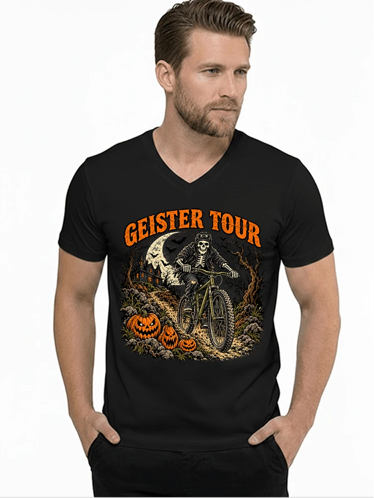 offroad skelett biker halloween t shirt mtb radsport geschenk t shirt mit v ausschnitt black