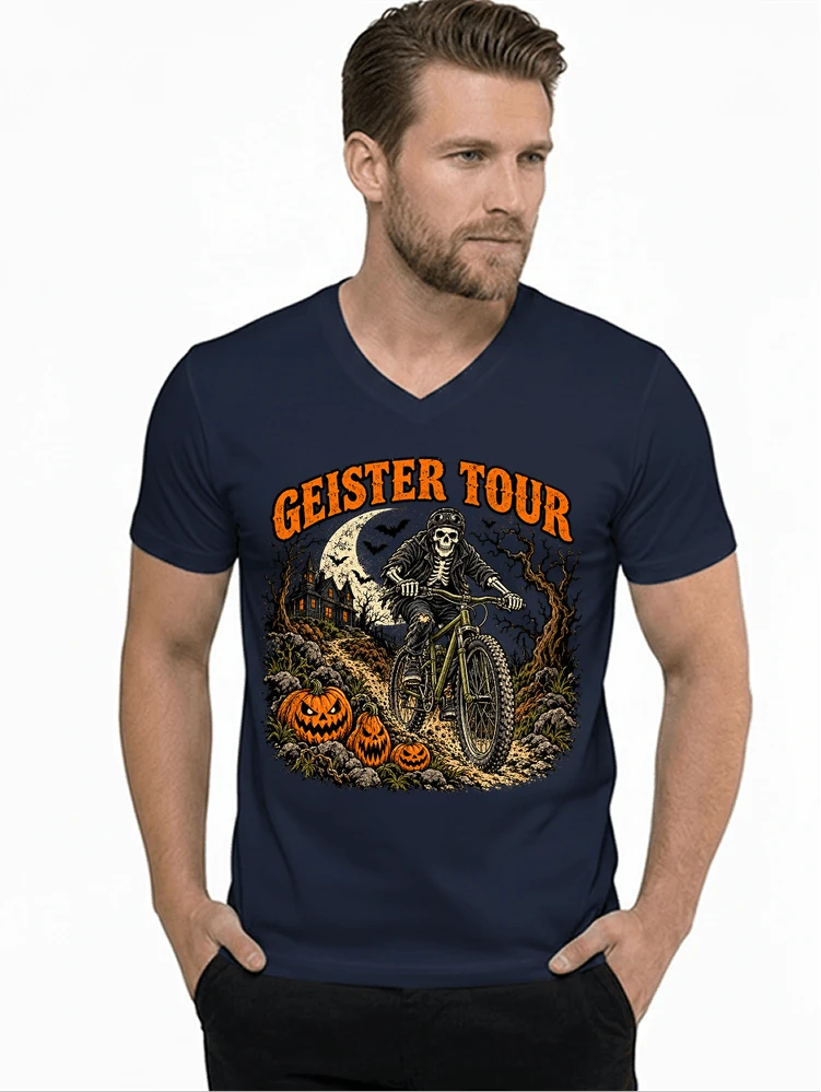 offroad skelett biker halloween t shirt mtb radsport geschenk t shirt mit v ausschnitt navy