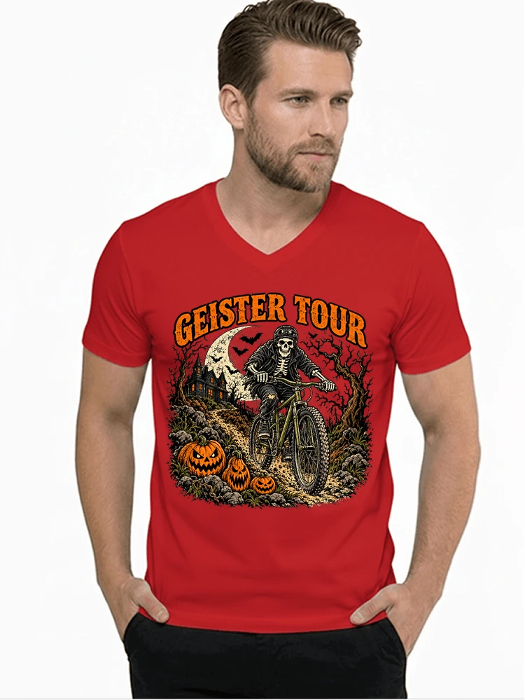 offroad skelett biker halloween t shirt mtb radsport geschenk t shirt mit v ausschnitt red
