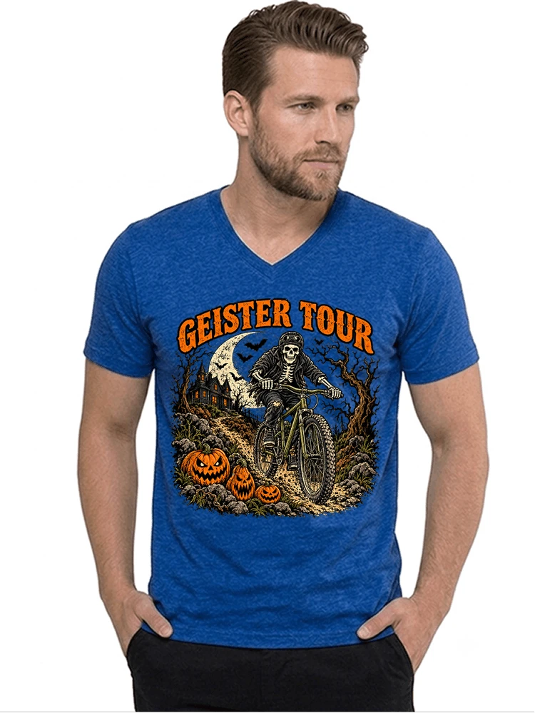 offroad skelett biker halloween t shirt mtb radsport geschenk t shirt mit v ausschnitt royal blue
