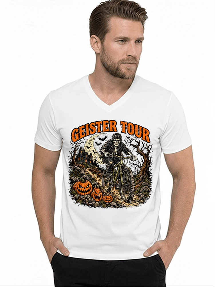 offroad skelett biker halloween t shirt mtb radsport geschenk t shirt mit v ausschnitt white