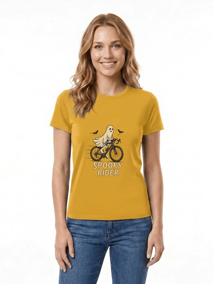 rennrad shirt spooky rider fahrrad t shirt halloween damen t shirt gold