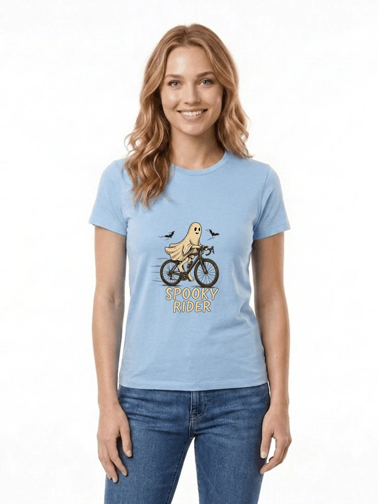 rennrad shirt spooky rider fahrrad t shirt halloween damen t shirt light blue