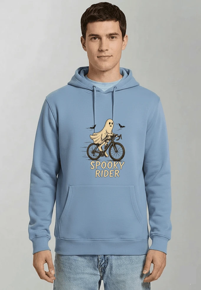rennrad shirt spooky rider fahrrad t shirt halloween kapuzenpullover light blue