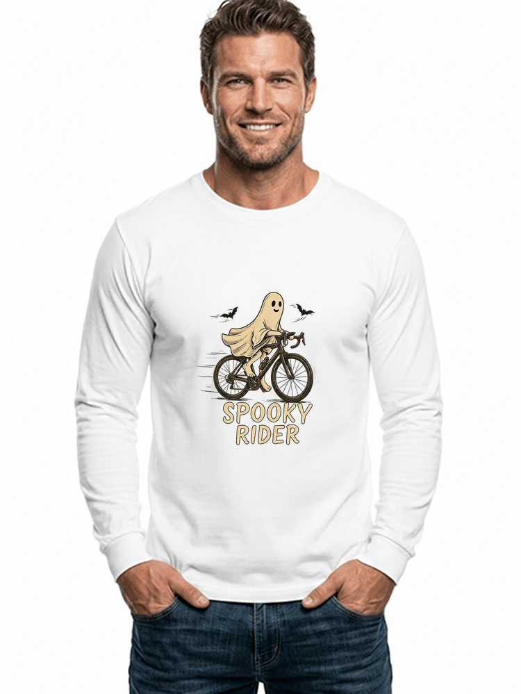 rennrad shirt spooky rider fahrrad t shirt halloween langarmshirt white