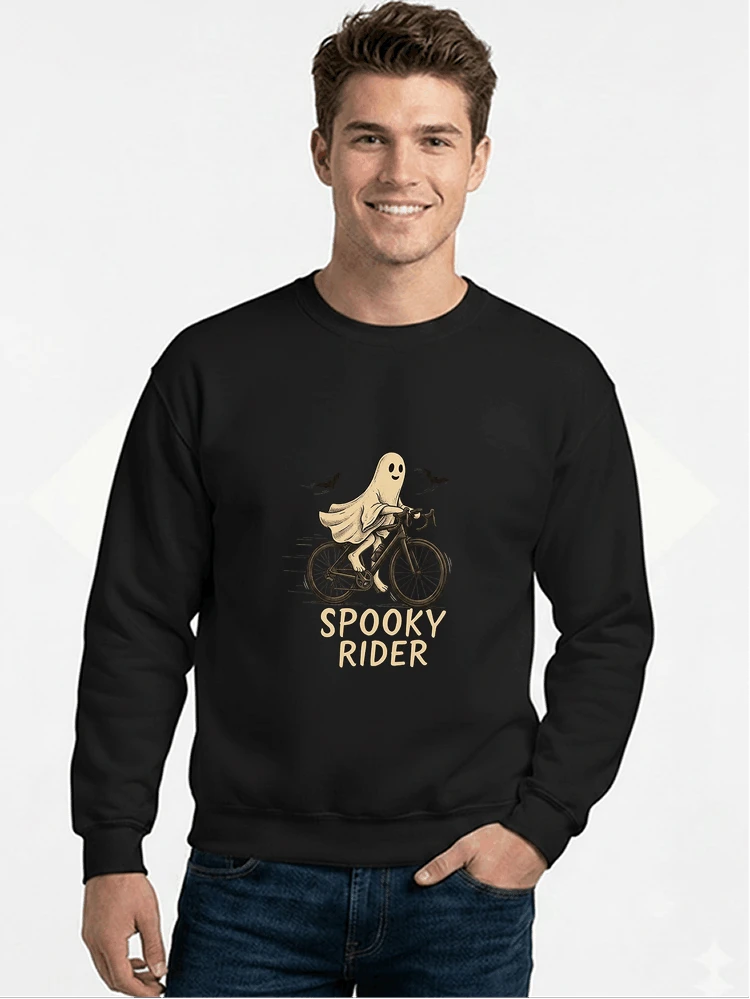 rennrad shirt spooky rider fahrrad t shirt halloween sweatshirt mit rundhalsausschnitt black