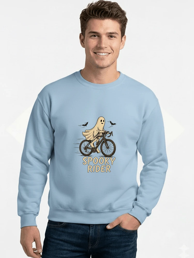 rennrad shirt spooky rider fahrrad t shirt halloween sweatshirt mit rundhalsausschnitt light blue