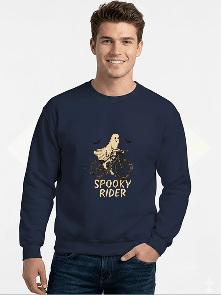 rennrad shirt spooky rider fahrrad t shirt halloween sweatshirt mit rundhalsausschnitt navy