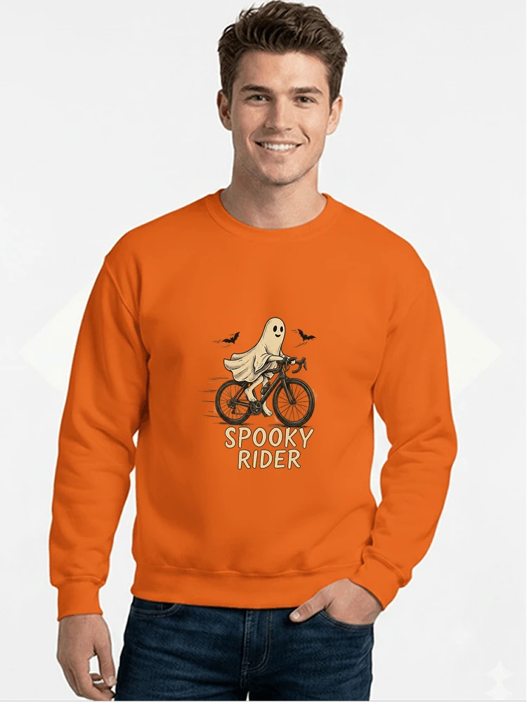 rennrad shirt spooky rider fahrrad t shirt halloween sweatshirt mit rundhalsausschnitt orange