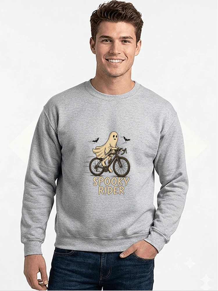 rennrad shirt spooky rider fahrrad t shirt halloween sweatshirt mit rundhalsausschnitt sport grey