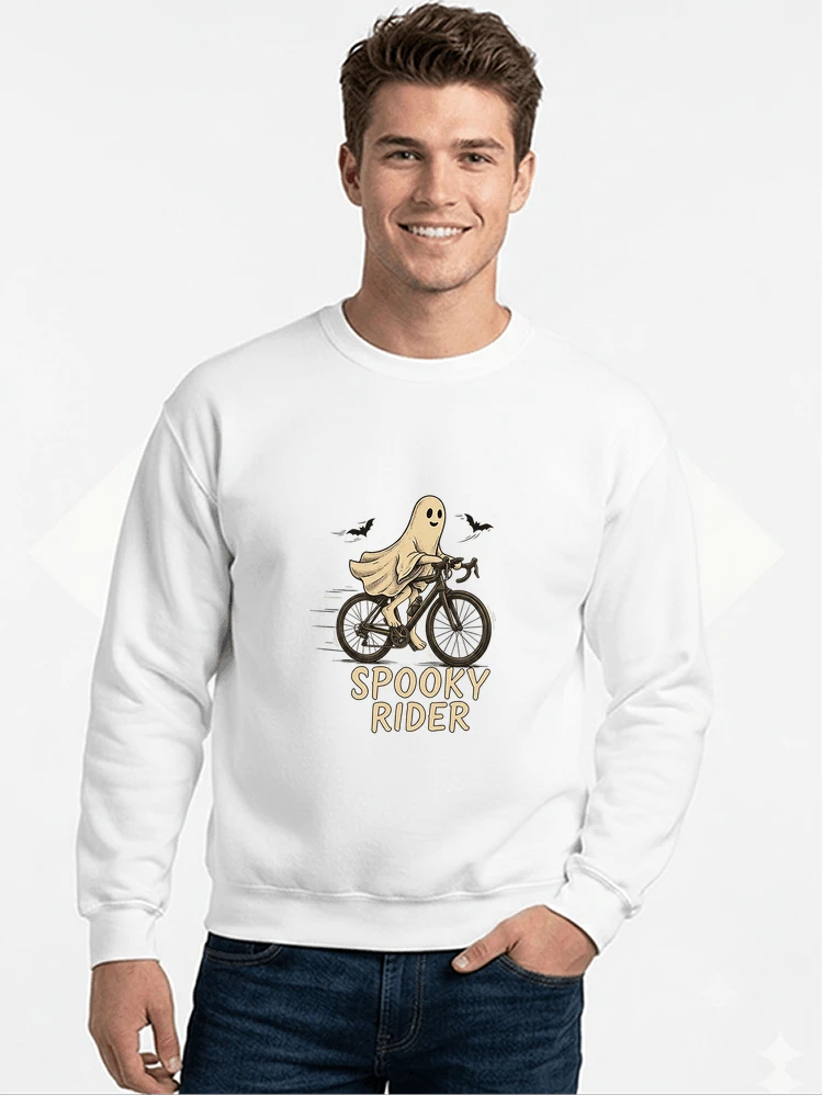 rennrad shirt spooky rider fahrrad t shirt halloween sweatshirt mit rundhalsausschnitt white