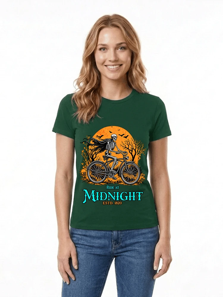 skelett fahrrad t shirt halloween radfahrer shirt damen t shirt forest green