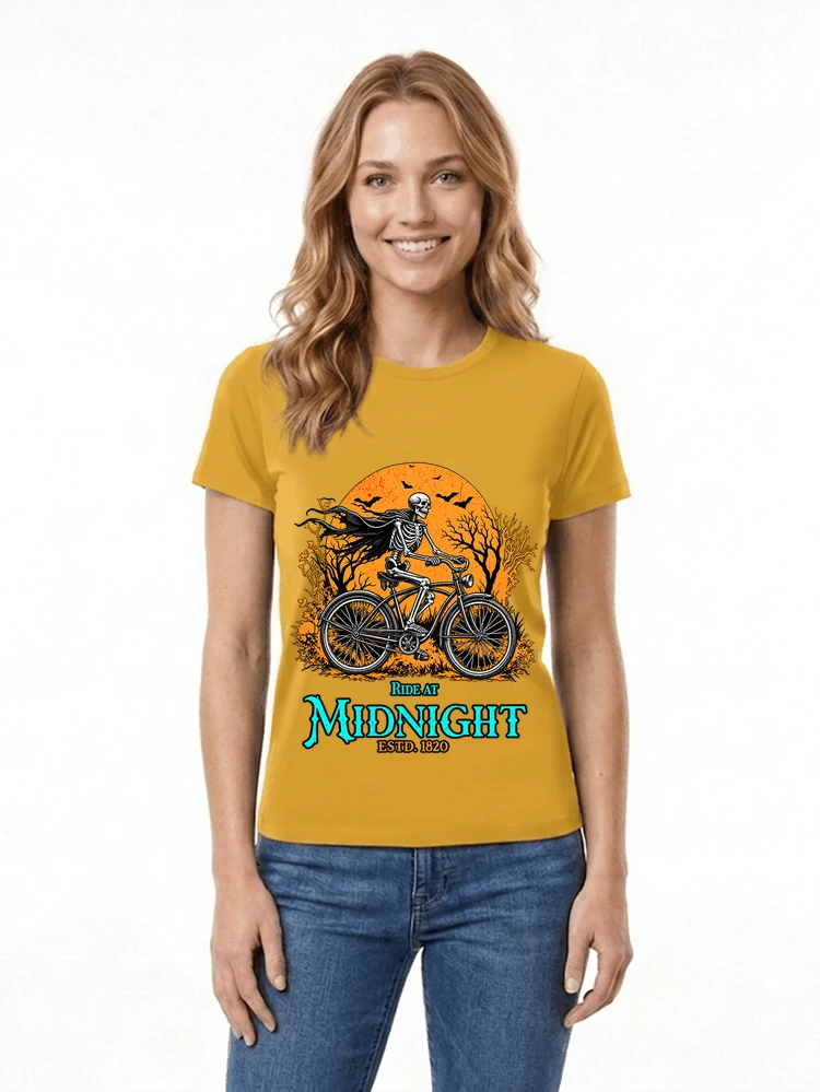 skelett fahrrad t shirt halloween radfahrer shirt damen t shirt gold