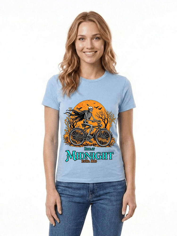 skelett fahrrad t shirt halloween radfahrer shirt damen t shirt light blue