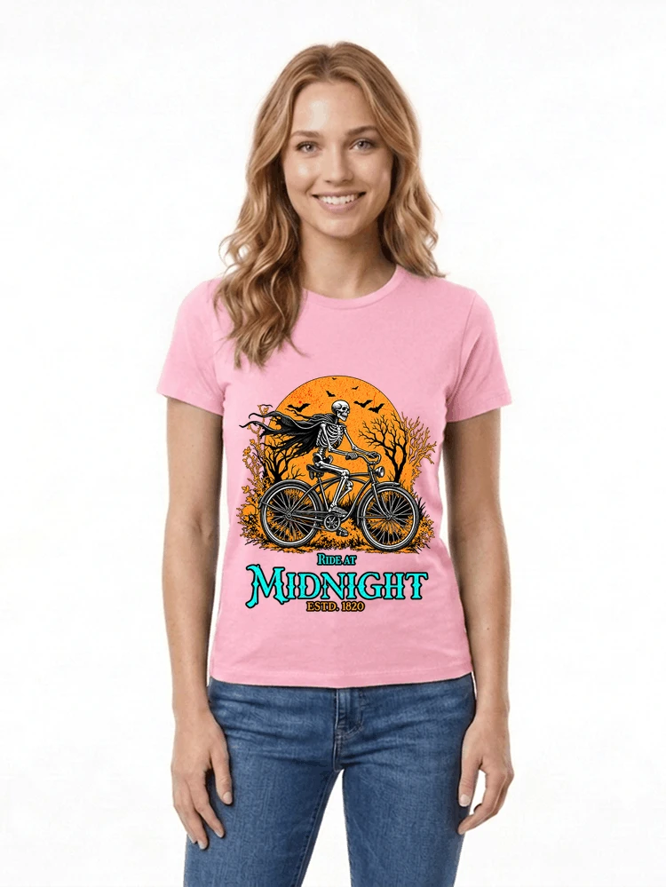 skelett fahrrad t shirt halloween radfahrer shirt damen t shirt light pink