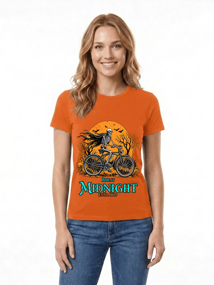 skelett fahrrad t shirt halloween radfahrer shirt damen t shirt orange