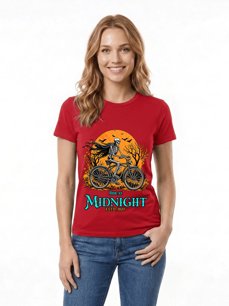 skelett fahrrad t shirt halloween radfahrer shirt damen t shirt red
