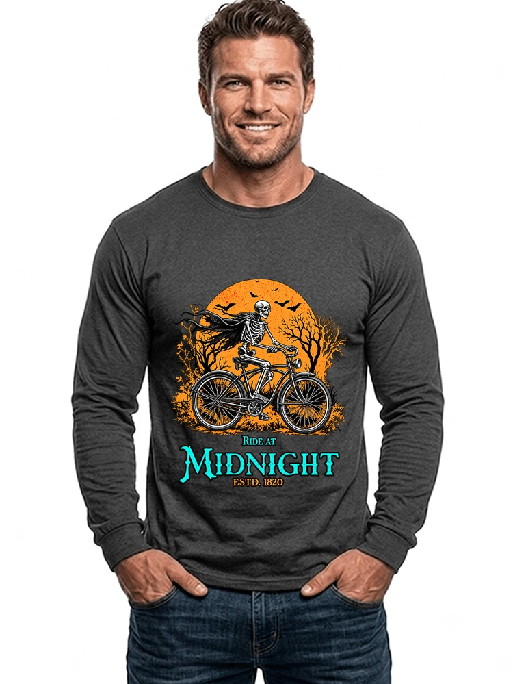 skelett fahrrad t shirt halloween radfahrer shirt langarmshirt anthracite melange