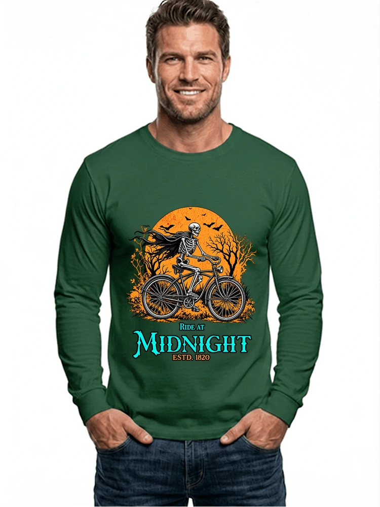skelett fahrrad t shirt halloween radfahrer shirt langarmshirt forest green